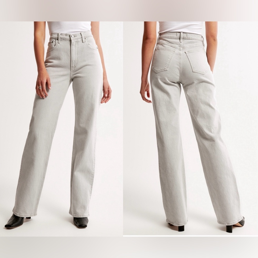 A&F Curve Love High Rise 90s Relaxed Jean Light Grey 28